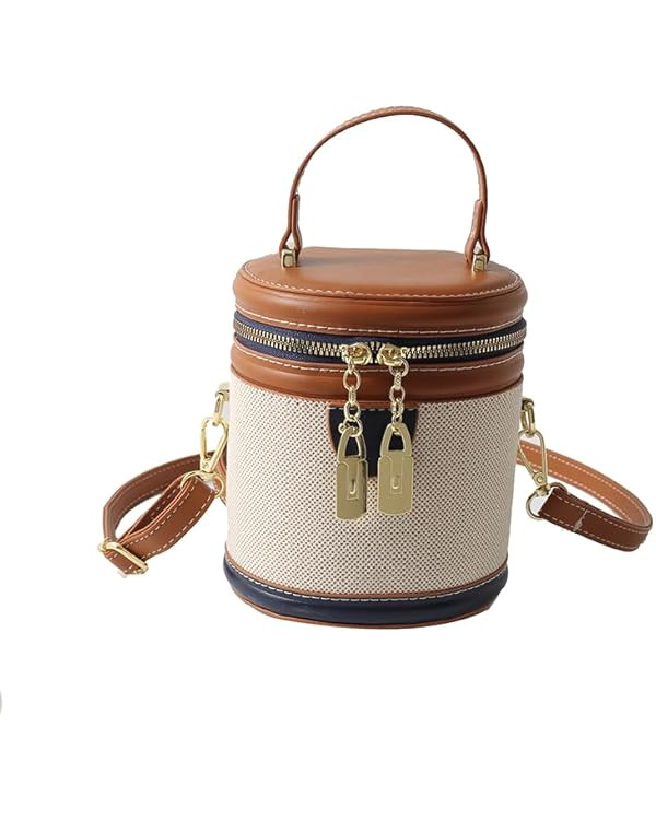 Retro Bucket Bag Color Contrast Cylinder Purse Senior Sense Style Single Shoulder Crossbody Handb... | Amazon (US)