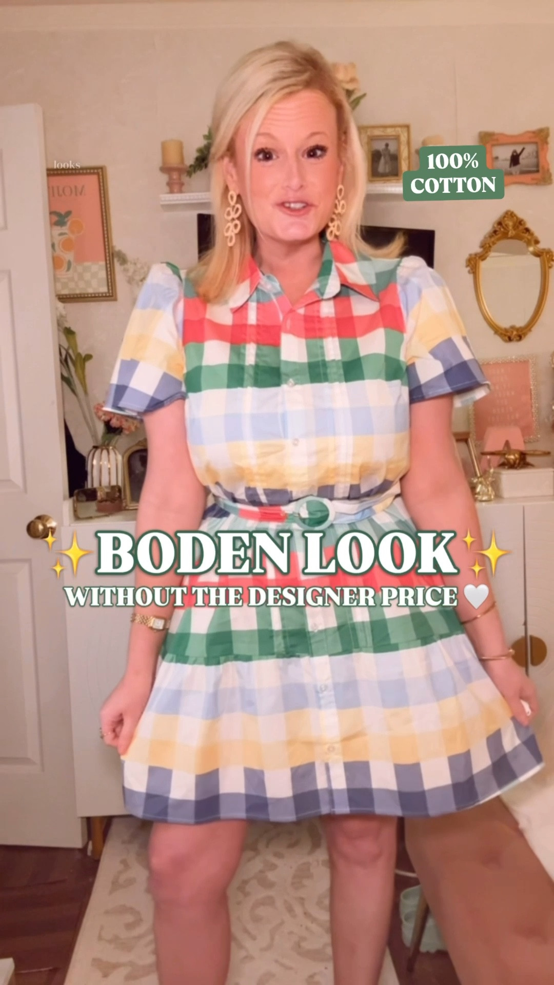 The Boden shirtdress energy you’ve been looking for just showed up at Belk for $49.75. 🌈

Crown & Ivy Belted Plaid Shirtdress. Originally $99.50 — on doorbuster sale right now for half price. And it is giving every bit of that colorful, preppy charm that makes Boden so irresistible without the Boden price tag.

I’m in a medium — if you’re between sizes go up.

Multicolor gingham in green, pink, yellow, and blue. Tiered skirt. Belted waist. Collar. Short sleeves. 100% cotton. The color blocking across each tier is what makes it look expensive and intentional. 

This is giving full Boden catalog and nobody needs to know it came from Belk.

Here’s where you’re wearing this.
Easter brunch. Spring garden party. Outdoor wedding shower. Saturday farmers market. Any moment where you want to look like you spent real thought and real money on your outfit — without spending either.

The belt defines the waist. The tiered skirt moves beautifully. 100% cotton breathes in warm weather. This dress is doing everything right.

And it’s a doorbuster. $49.75 for a dress this good will not last long.

Shop through the link before it’s gone. 🌸

boden look for less, colorful gingham dress women, belted shirtdress women, crown and ivy belk dress, preppy spring dress, multicolor gingham dress, tiered shirtdress women, easter dress women, spring garden party dress, 100 cotton dress women, colorful spring dress, preppy easter outfit, boden inspired dress, colorblock gingham dress, spring brunch dress, affordable shirtdress women, belk fashion finds, look for less spring dress

#LTKFindsUnder50 #LTKFindsUnder100 #LTKSeasonal #BelkStyle #PreppyStyle #EasterDress #SpringDress #GinghamDress #Boden LookForLess #ShirtDress #SpringOutfits 

#LTKWedding #LTKspringtrends #LTKSaleAlert