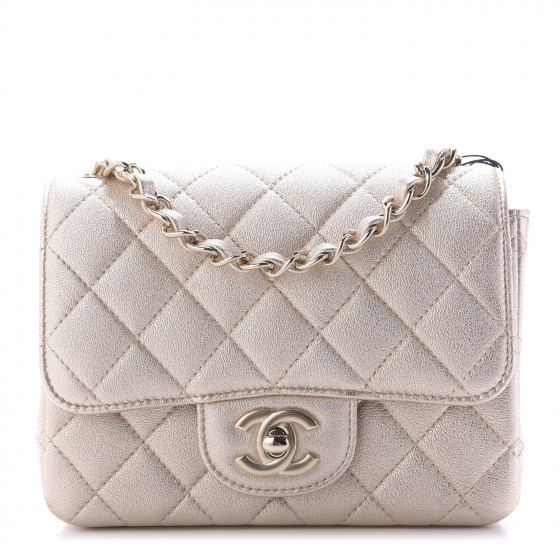 CHANEL Metallic Lambskin Quilted Mini Square Flap Gold | Fashionphile