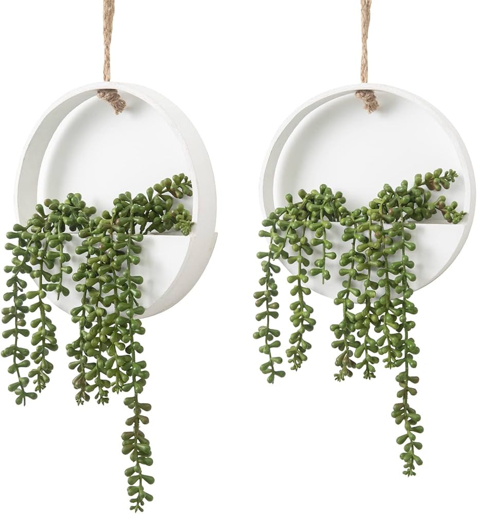 CEWOR Artificial Succulents Hanging Plants 2pcs Fake String of Pearls in Pot with Lanyard for Ind... | Amazon (US)