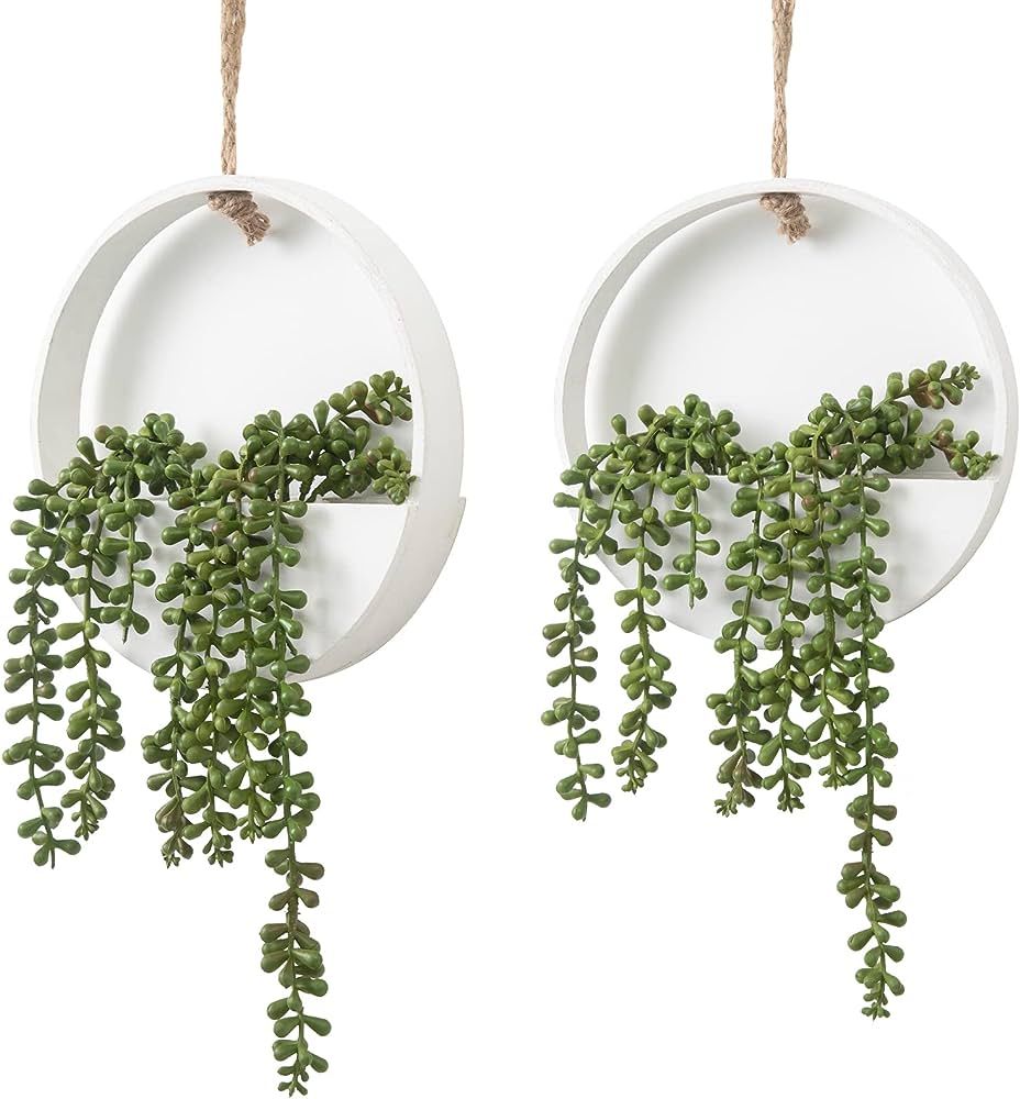CEWOR Artificial Succulents Hanging Plants 2pcs Fake String of Pearls in Pot with Lanyard for Ind... | Amazon (US)