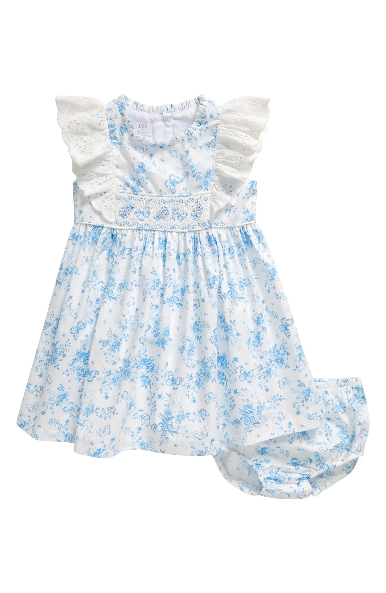 Iris & Ivy Butterfly Floral Smocked Ruffle Toile Dress & Bloomers Set | Nordstrom | Nordstrom