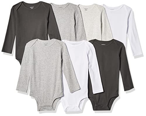 Carter's Unisex Baby 7-Pack Long Sleeve Bodysuits Shirt, White/Grey, 6 Months US | Amazon (US)