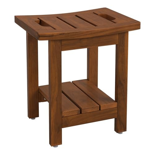 Compsia 14" Teak Shower Stool, Waterproof Teak Shower Bench with Shelf & Handle for Bathroom, 300 Lbs Capacity, Brown Teak Color | Amazon (US)