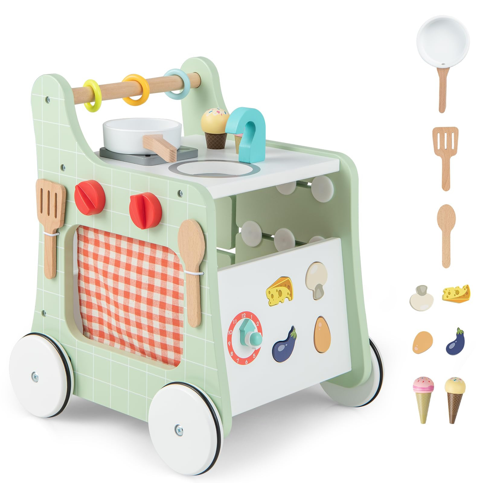 BABY JOY 6 in 1 Wooden Baby Walker, Toddler Pretend Play Kitchen Playset, Push and Pull Sit-to-Stand | Amazon (US)