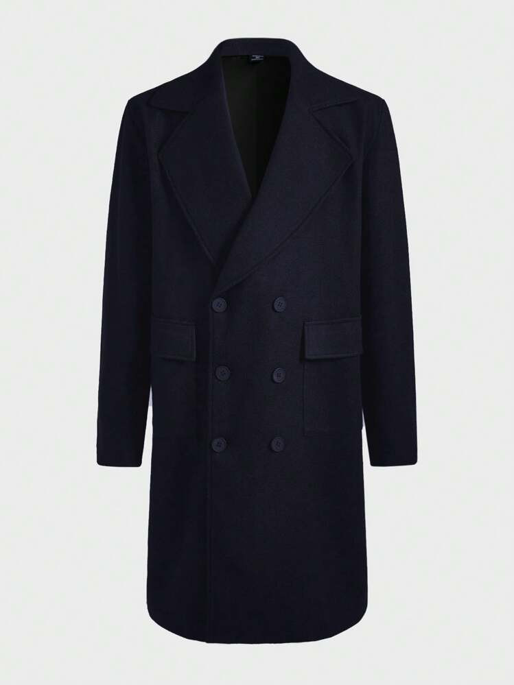 Manfinity CasualMax Men's Plus Size Solid Color Double-Breasted Woolen Coat, Casual Autumn/Winter | SHEIN