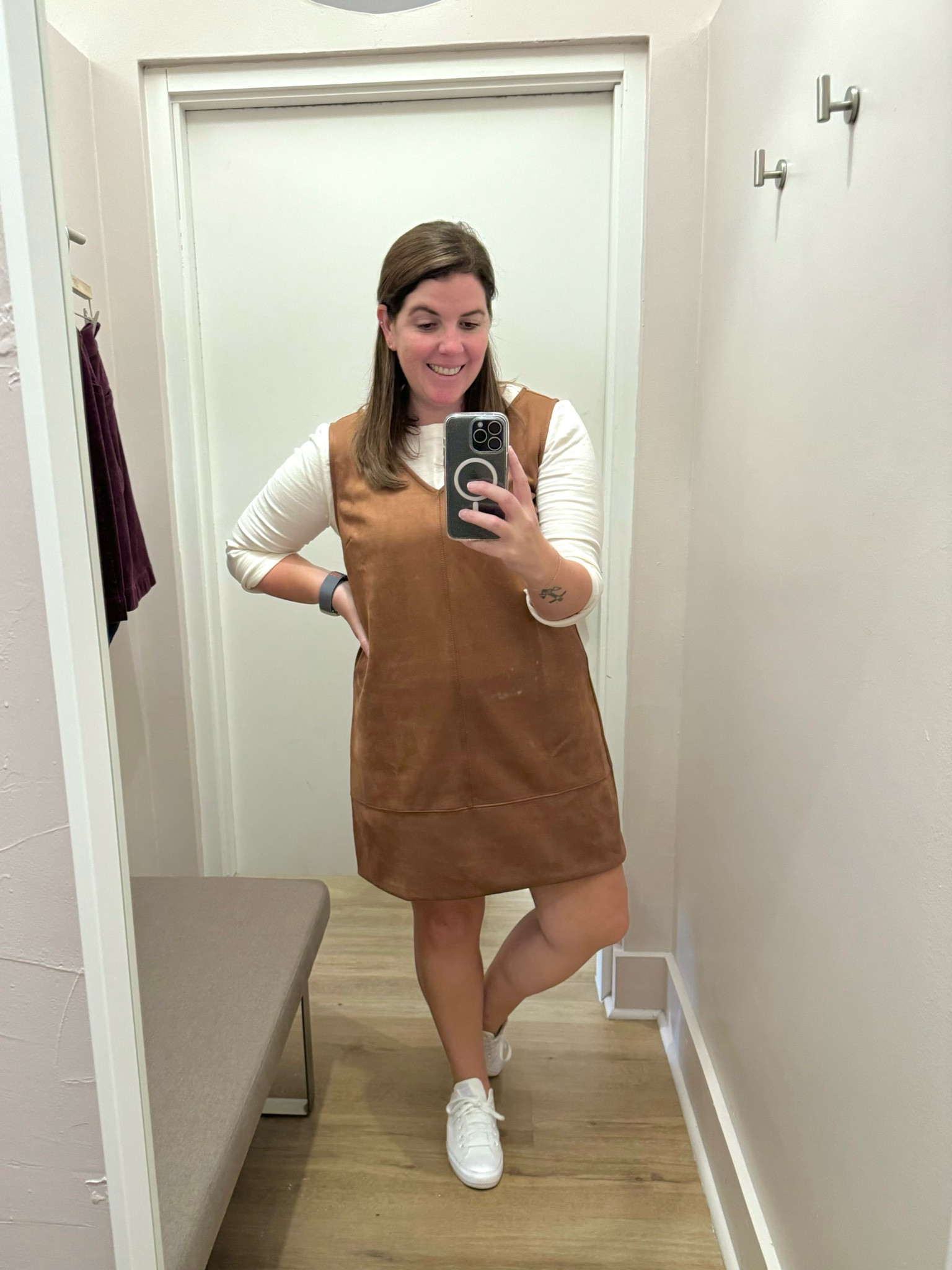 I want this suede dress is all colors, sadly there are only two colors available! This is a dress you can style so many different ways for fall! The dress runs TTS, also comes in olive green and is currently 40% off! 

#LTKStyleTip #LTKSaleAlert #LTKFindsUnder100