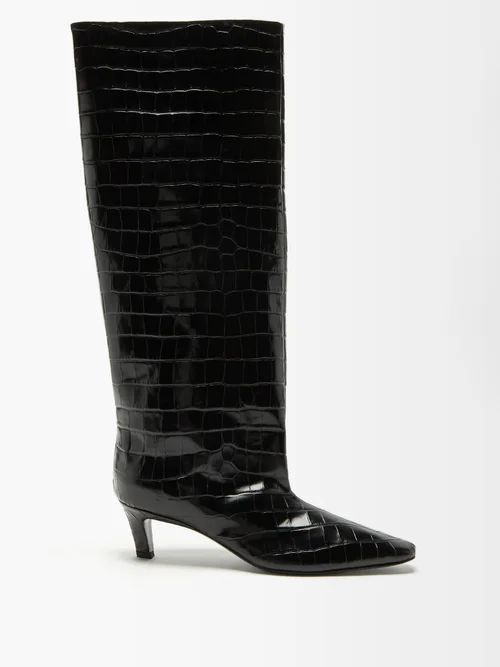 Totême - Crocodile-effect Leather Knee-high Boots - Womens - Black | Matches (US)