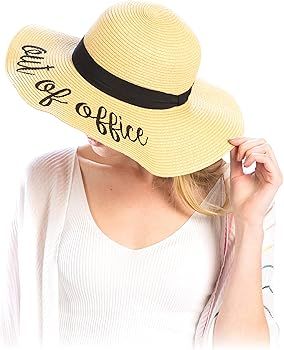 Women Spring Summer Beach Paper Embroidered Lettering Floppy Hats | Amazon (US)