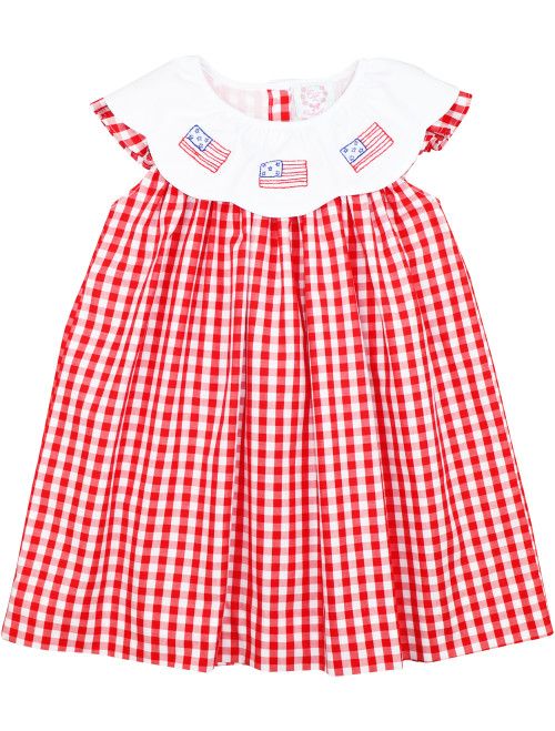Red And White Check Embroidered Flag Dress | Cecil and Lou