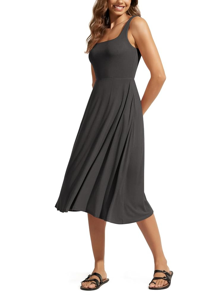 ODODOS Square Neck Midi Dress with Pockets for Women Summer Casual Sleeveless Sundress Flare Tank... | Amazon (US)