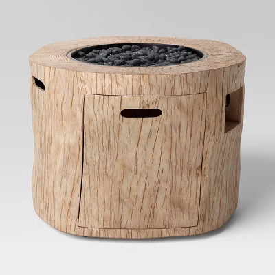 Weathered/Natural Finish Statement LP Round Outdoor Fire Table Natural - Threshold™: Patio Heater, Lava Rocks Included | Target