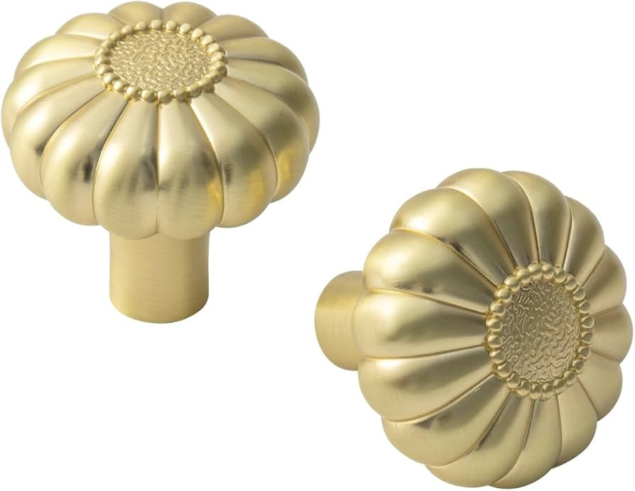 12 Pack Elegant Golden Bloom Brushed Brass Cabinet Knobs, Drawer Pulls for Kitchen, Dresser Cabin... | Amazon (US)