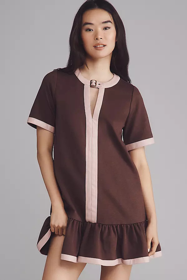 Maeve Colorblock Leather-Trim Drop-Waist Mini Dress | Anthropologie (US)