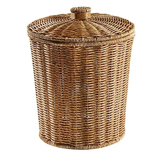 Angoily Wicker Storage Basket with Lid Round Rattan Storage Basket for Storage, Wicker Waste Bask... | Amazon (US)
