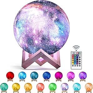 Mind-Glowing Galaxy Moon Lamp - Cool Space Night Light for Kids - Touch/Remote Control, 16 Colors... | Amazon (US)