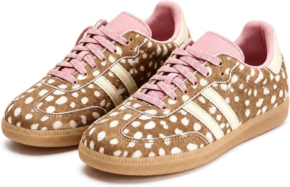 Women's Deer Print Ballet Sneakers Lace-up Round Closed Toe Flats | Amazon (US)