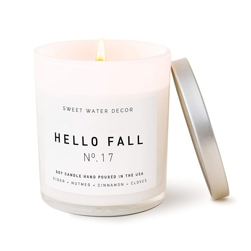 Sweet Water Decor Hello Fall Candle | Cinnamon, Apples, and Clove Autumn Scented Soy Wax Candle f... | Amazon (US)