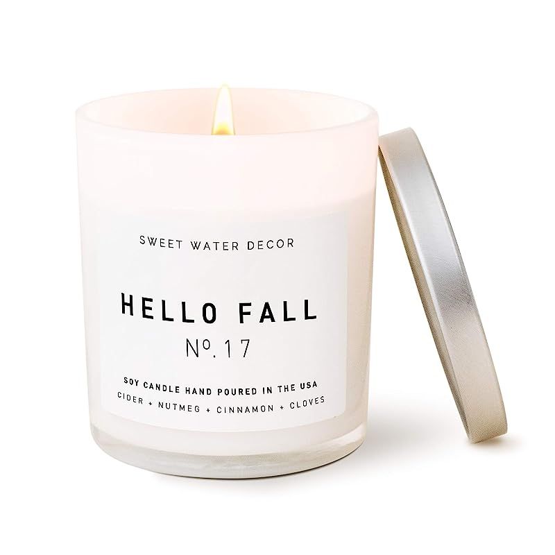 Sweet Water Decor Hello Fall Candle | Cinnamon, Apples, and Clove Autumn Scented Soy Wax Candle f... | Amazon (US)