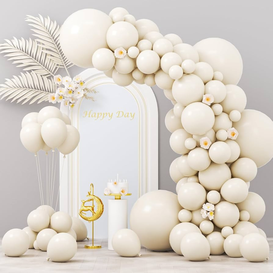 130pcs White Sand Balloons Different Sizes 18" 12" 10" 5" Off White Party Latex Balloons for Birt... | Amazon (US)