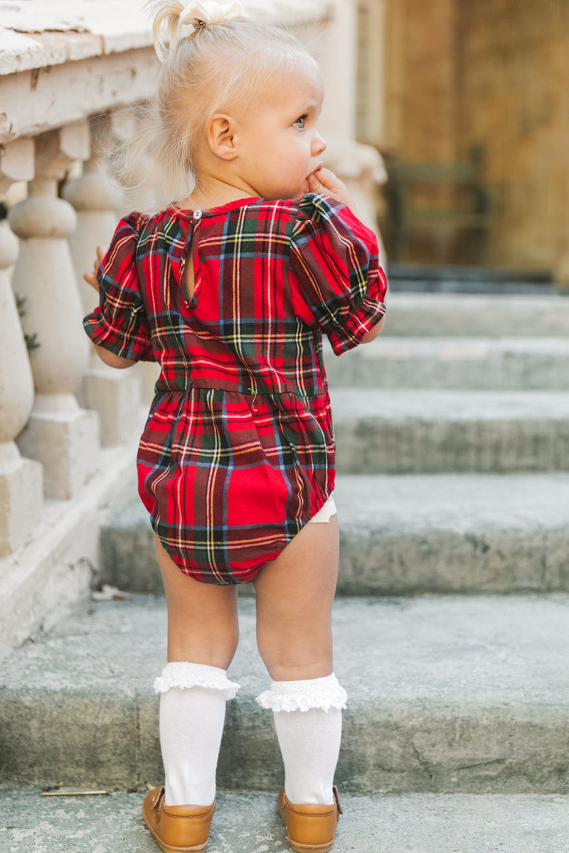Baby Madeline Romper in Holiday Plaid | Ivy City Co