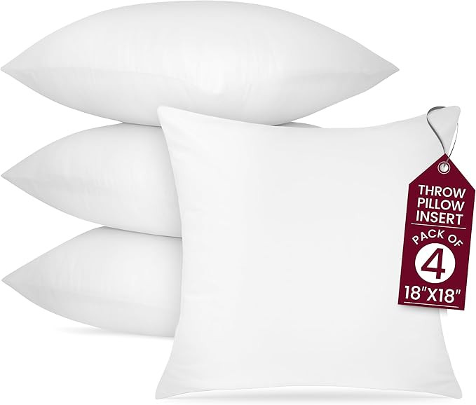 Hannah Linen Insertos para Almohada de 18x18 – Paquete de 4 Fundas Decorativas Cuadradas para S... | Amazon (US)