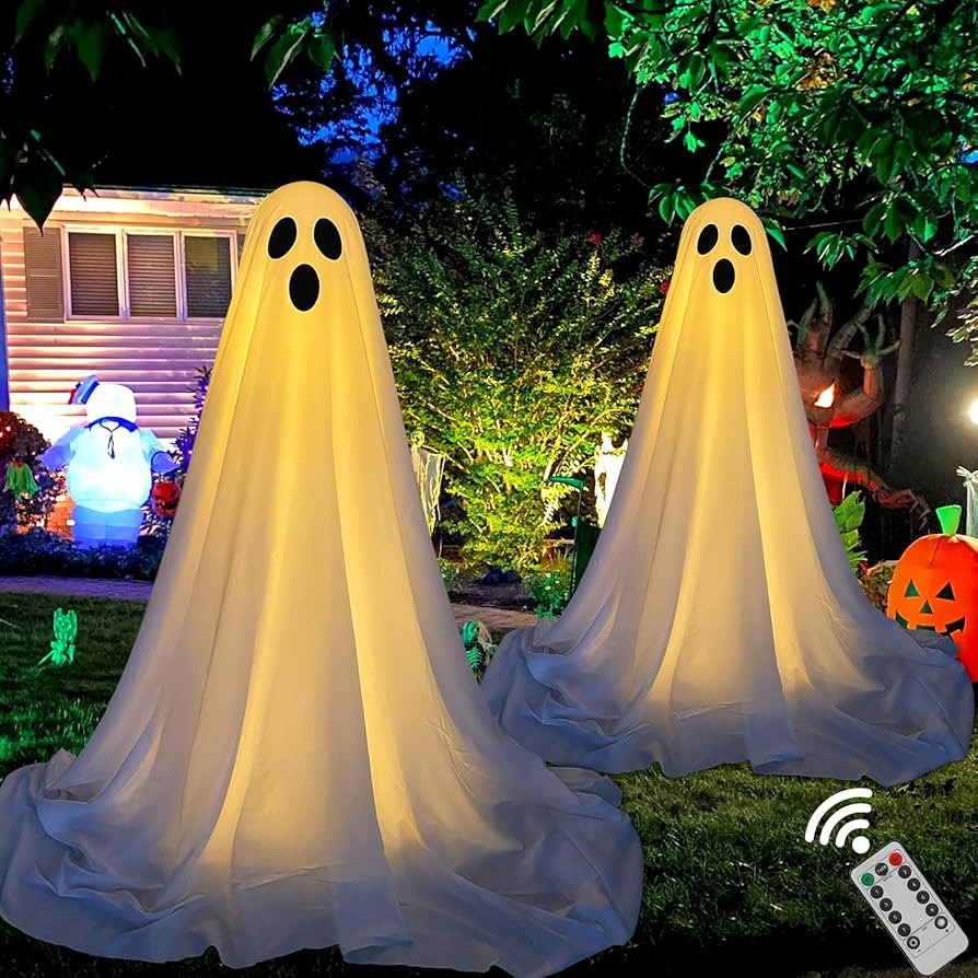 DAZONGE 2 Packs Halloween Decorations Outdoor, Spooky Halloween Ghost Decor with Remote String Li... | Amazon (US)