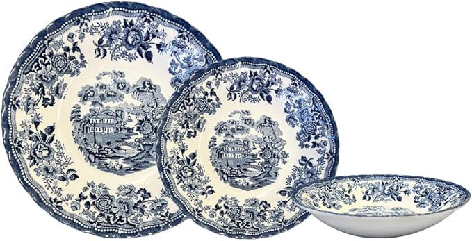 Churchill New Royal Wessex Tonquin Blue Chelsea 12 Piece Dinnerware Set, Made in England | Amazon (US)