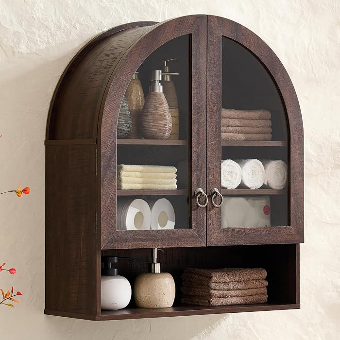 IFGET 23.6'' W Bathroom Arched Wall Cabinet, Adjustable Shelf, Dark Walnut | Amazon (US)
