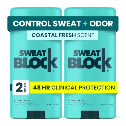 SweatBlock Clinical Strength Deodorant and Antiperspirant for Men and Women Coastal Fresh Scent 2 Pack 48 Hour Protection Against Odor and Excessive Sweat Ideal for Active Lifestyles and Daily Use | Amazon (US)