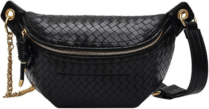 Woven Bum Bag Stylish Sling Purse with Adjustable PU Leather Belt Fanny Waist Pack Chest Shoulder... | Amazon (US)