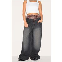 Petite Black Denim Double Layered Boxer Boyfriend Jeans | PrettyLittleThing US