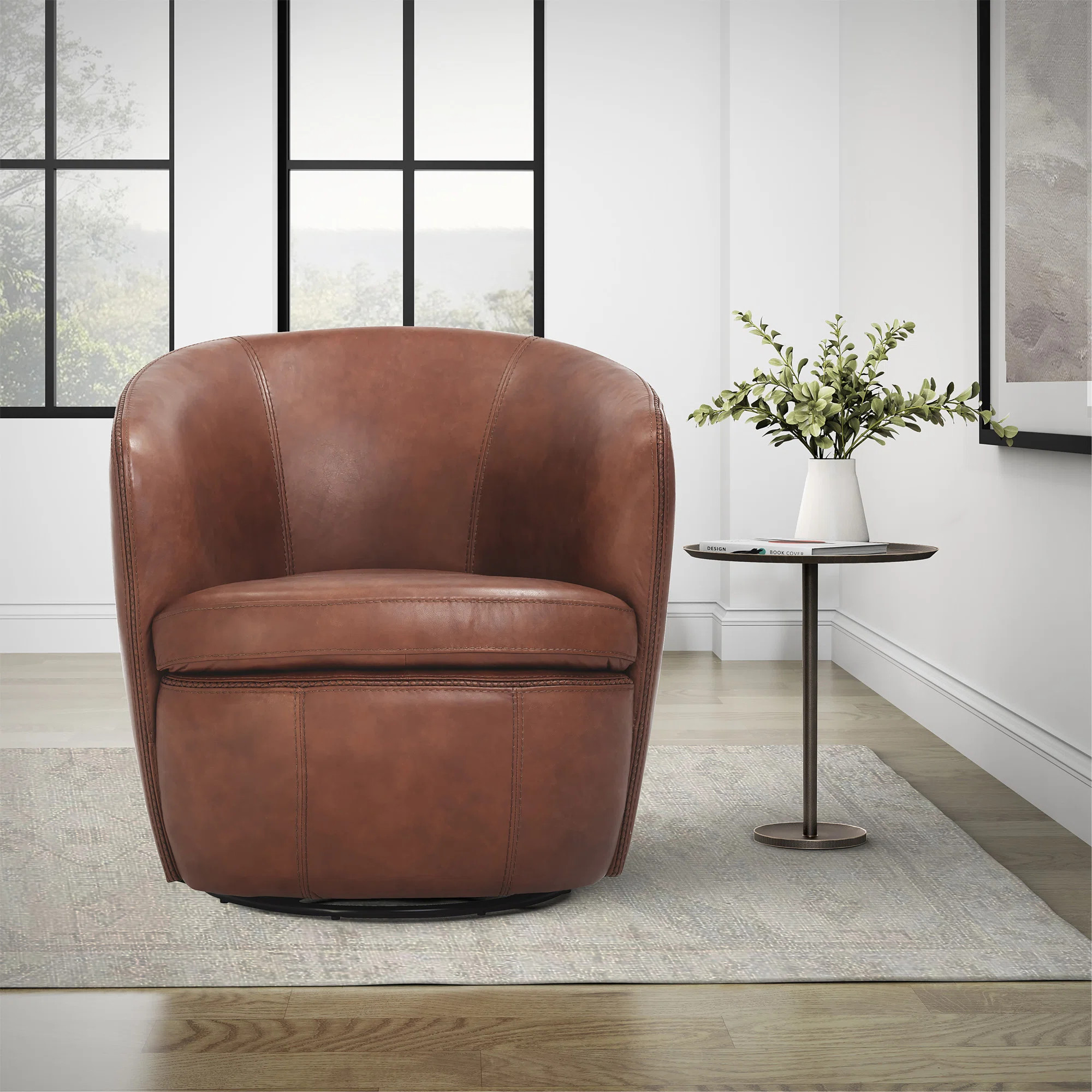 Wade Logan® Azurdee Top Grain 100% Genuine Italian Leather Swivel Barrel Chair & Reviews | Wayfa... | Wayfair North America
