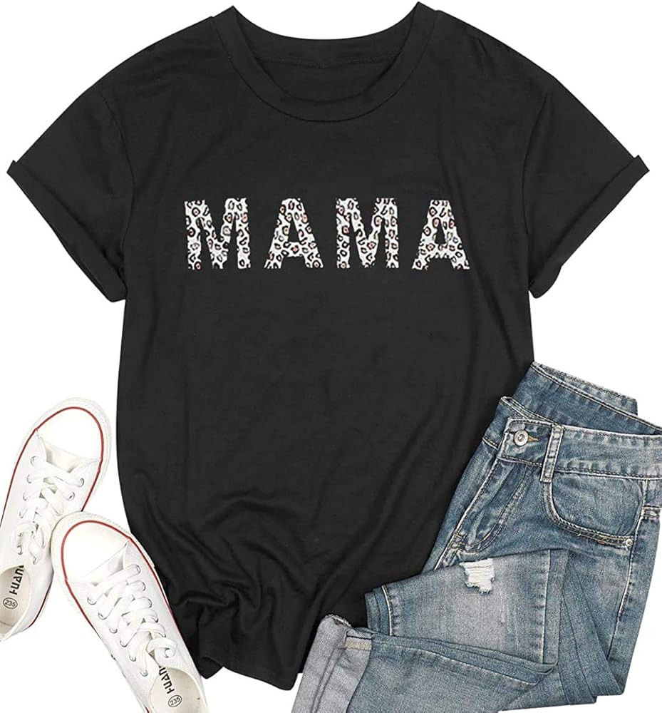Mama Shirt for Women Leopard Mama Graphic Tops Tee Mother's Day Mom Life Short Sleeve Graphic Tops T | Amazon (US)
