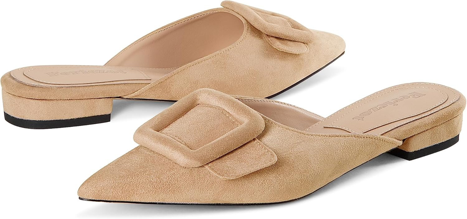 Fericzot Mules for Women,Slingback Buckle Pumps Pointed Toe slippers Kitten Heels Shoes Slides Ba... | Amazon (US)