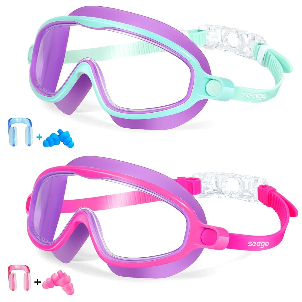 Seago Swim Goggles 2 Pack Anti-Fog Anti-UV Wide View Swimming Goggles for Kids 3-14 | Amazon (US)