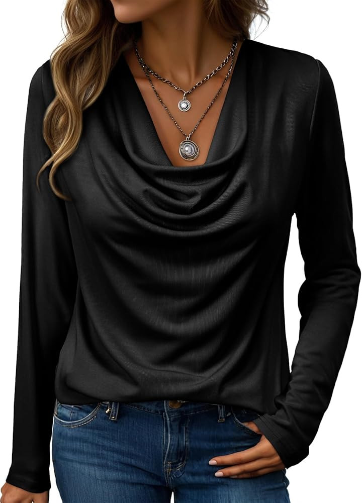 EVALESS Womens Tops Trendy 2025 Fall Cowl Neck Shirts Long Sleeve Teacher Clothes Office Business... | Amazon (US)