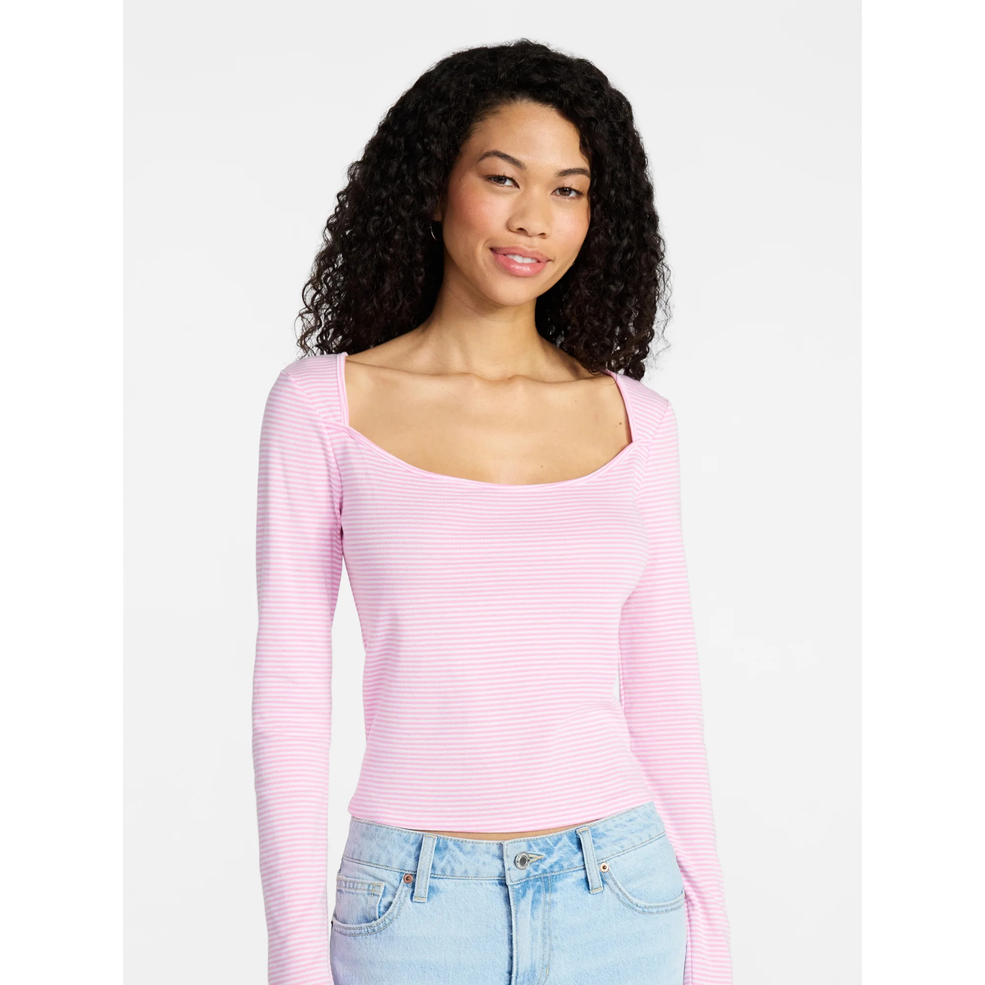 No Boundaries 90s Square Neck Top, Women’s XXS-XXL | Walmart (US)