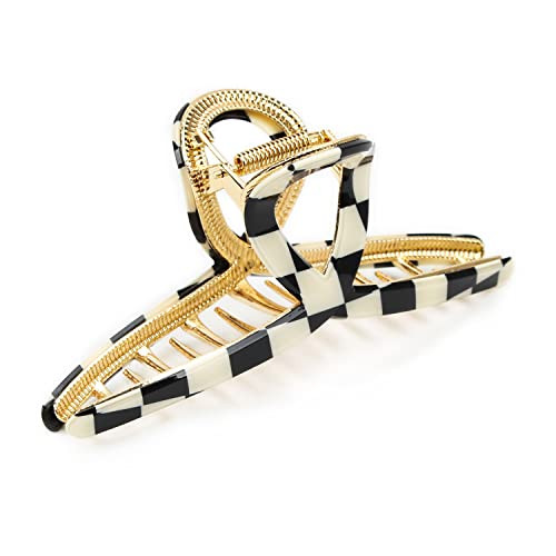 Big Butterfly Metal Hair Claw Clips for Women - Checkerboard Clamps with Strong Hold, 4.7" Large Hair Accessories for Long Thick Hair (Black&White) | Amazon (US)