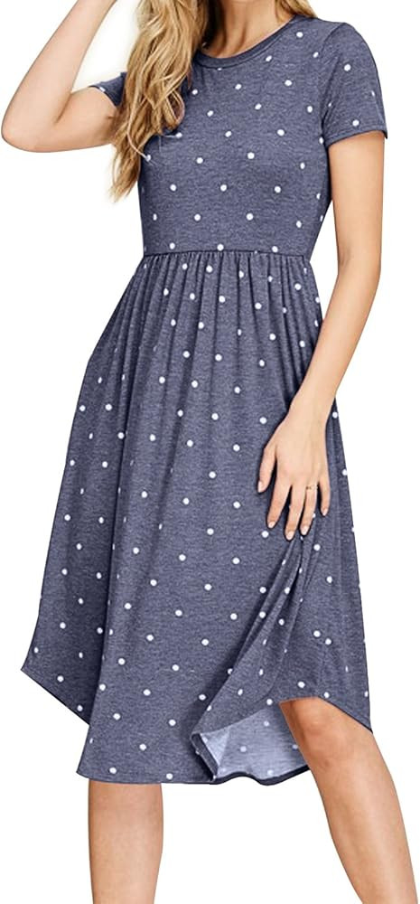 Women's Modest Polka Dots Swing Casual Dress with Pocket | Amazon (US)