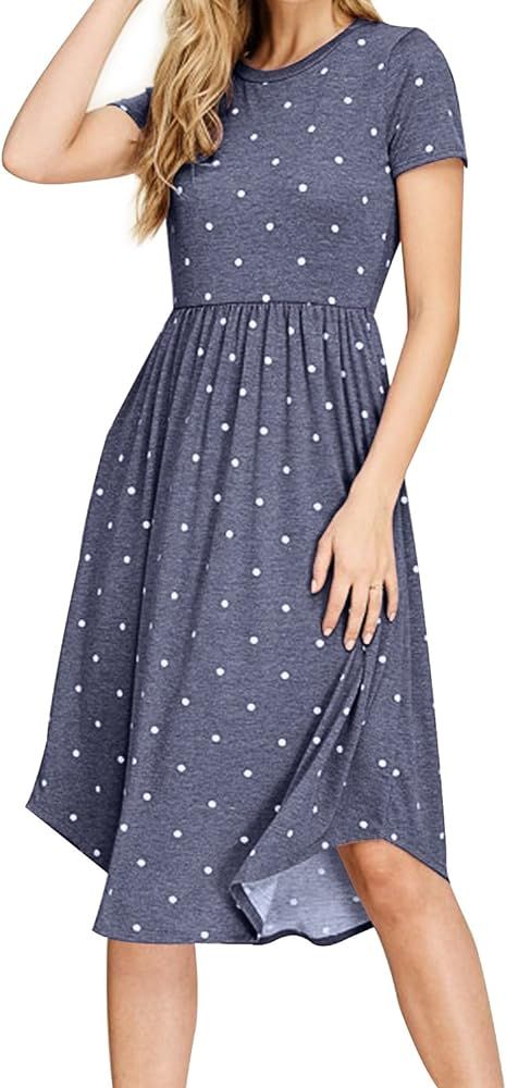 Women's Modest Polka Dots Swing Casual Dress with Pocket | Amazon (US)