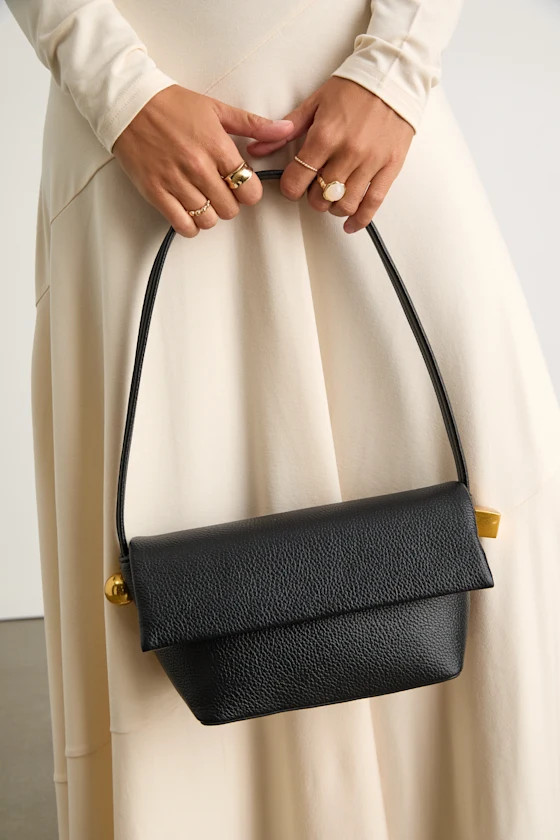 Zafrina Black Pebbled Vegan Leather Shoulder Bag | Lulus