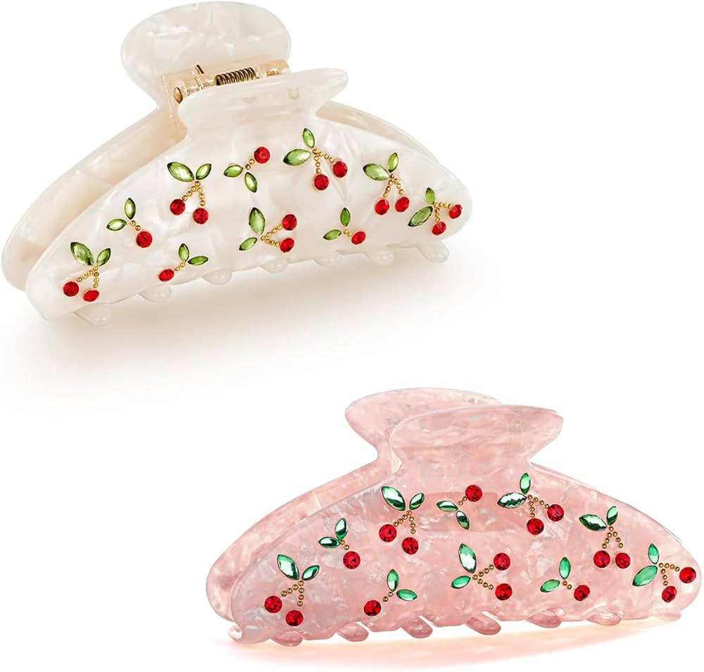 LILIE&WHITE 1PC White And Pink Hair Clips In Red Cherry | Amazon (US)