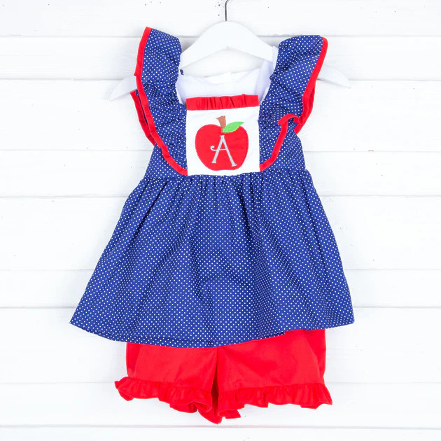 Apple Waterfall Sleeve Short Set Royal Dot | Classic Whimsy