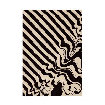 Black Beige Abstract Pattern Printed Woven Base Rug | Wayfair North America