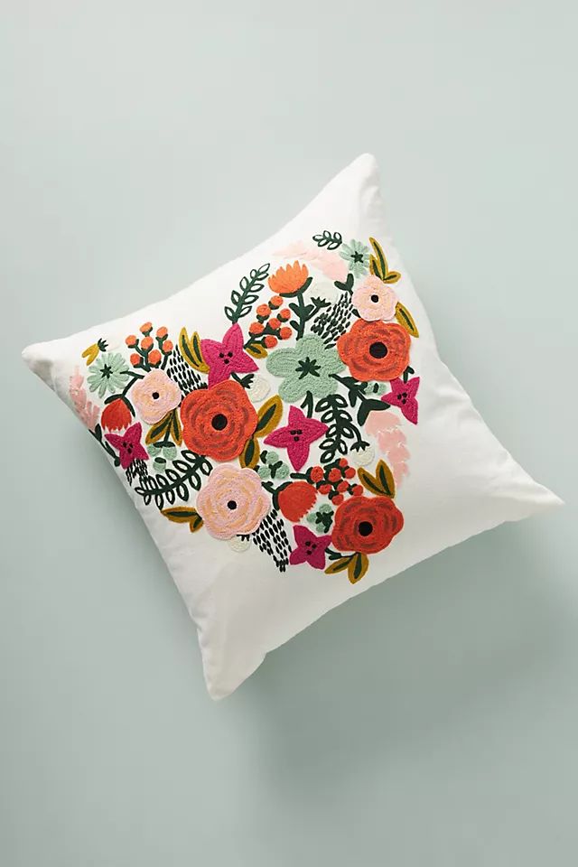 Rifle Paper Co. x Loloi Embroidered Floral Heart Pillow | Anthropologie (US)