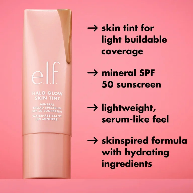 e.l.f. Halo Glow Skin Tint Mineral SPF 50, Tinted Moisturizer, 4 Light Neutral, 1 fl oz | Walmart (US)