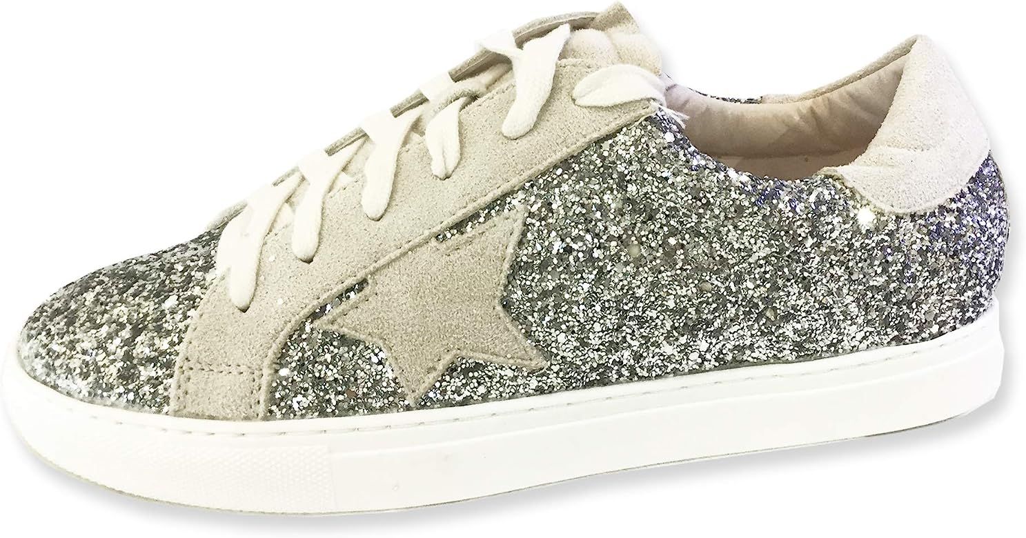 Women Classic Two Tone Star Lace up Fashion Sneakers-Half Size Small | Amazon (US)