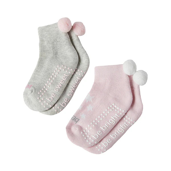 Girls 2 Pack Pom Pom Grip Socks 2T-4T (Maddie) | Sticky Be Socks