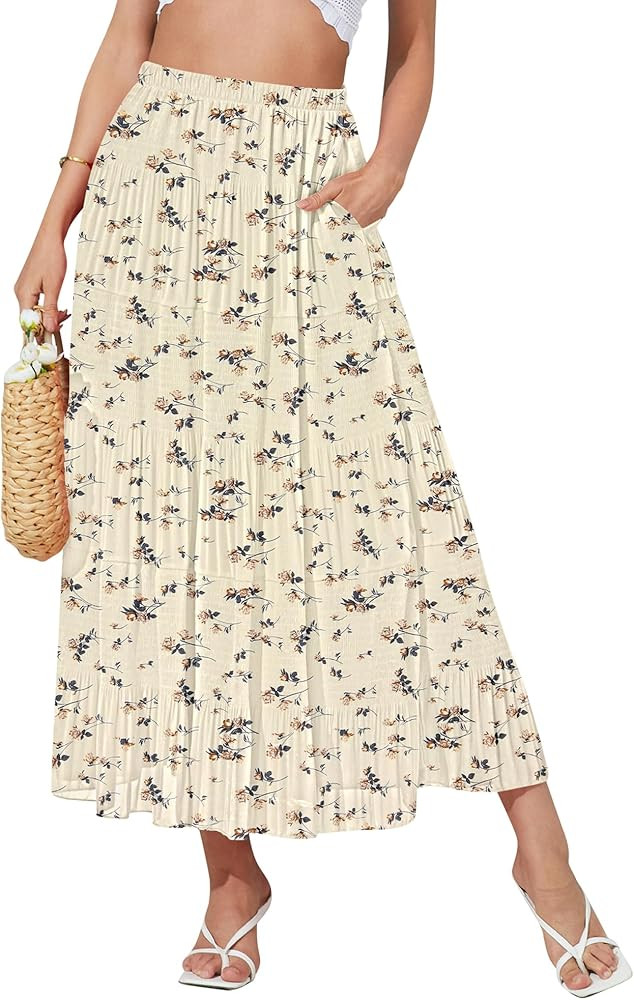 NASHALYLY Women's High Waisted Maxi Skirt,Elastic Chiffon Boho Long Skirt with Pockets | Amazon (US)